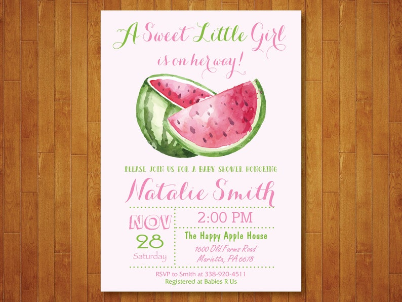 Watermelon Baby Shower Invitation Watermelon Invitation Etsy