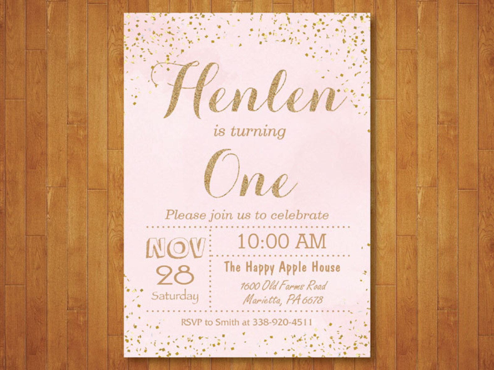 Pink and Gold Birthday Invitation with Photo. Gold Glitter Etsy