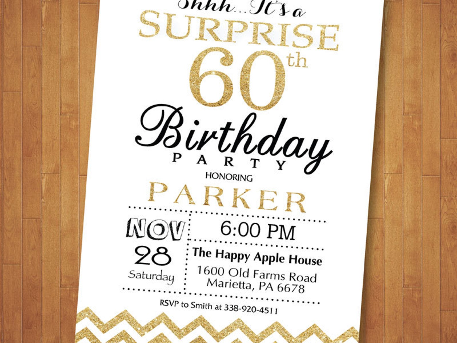 Surprise 60th Birthday Invitation. Glitter Gold and White | Etsy