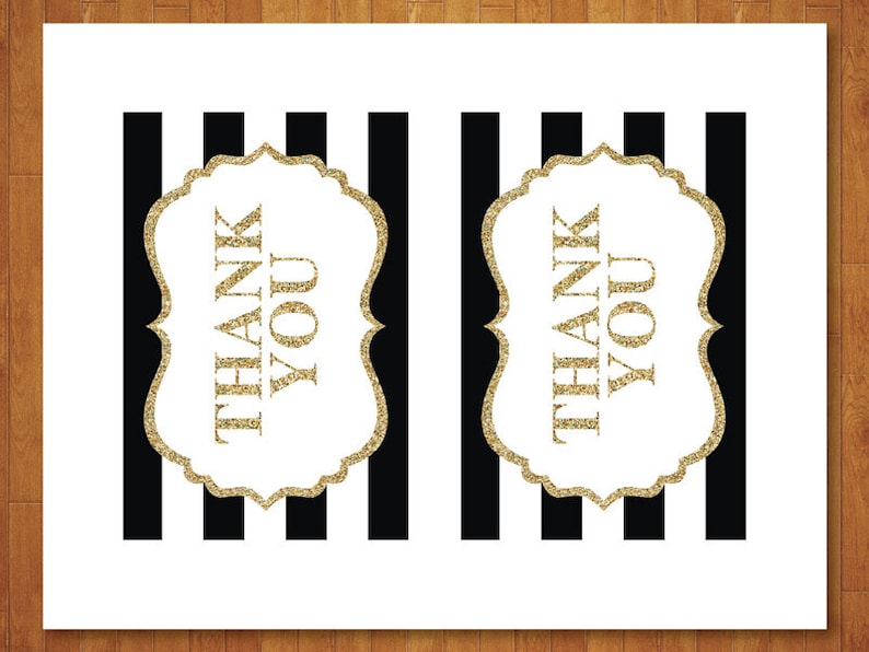Black Stripes Black and Gold Thank You Card Thank You Note Pink DIY. Gold Glitter Instant Download Printable Digital Black and Gold