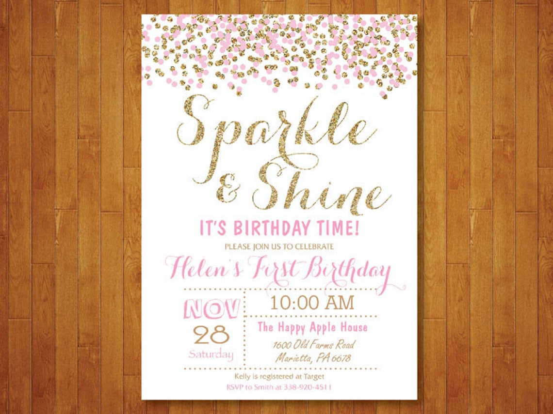 Sparkle and Shine Birthday Invitation with Photo. Pink and Etsy