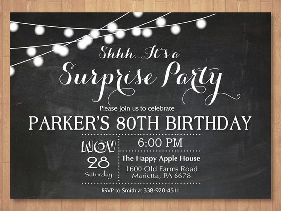 Surprise 80th Birthday Invitation. Chalkboard 30th 40th 50th | Etsy