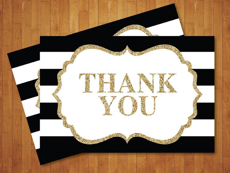 Black Stripes Black and Gold Thank You Card Thank You Note Pink DIY. Gold Glitter Instant Download Printable Digital Black and Gold