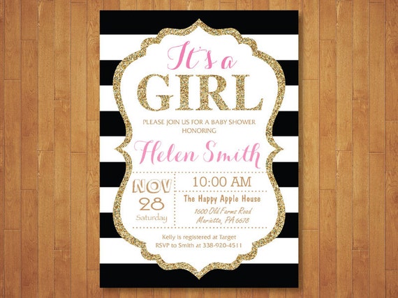 black and gold baby shower invitations