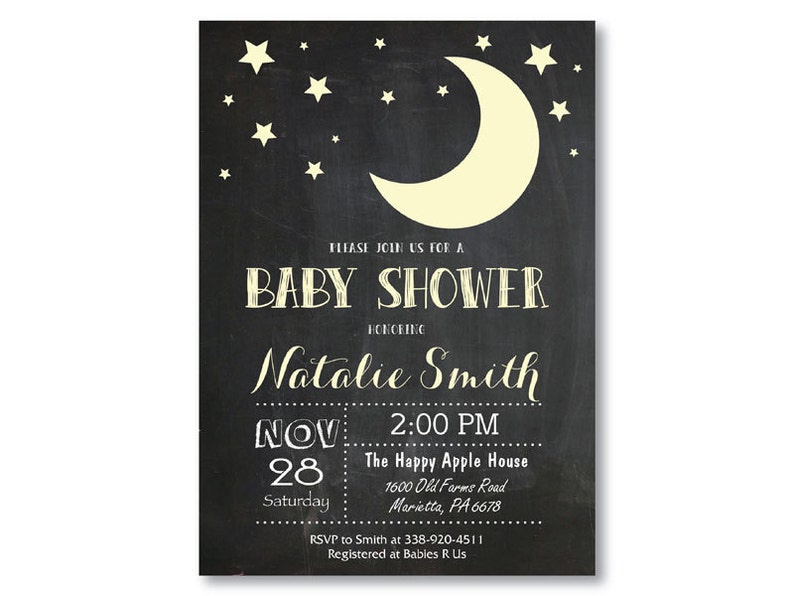 Moon Baby Shower Invitation Stars Baby Shower Invitation Etsy