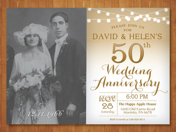 50th Wedding Anniversary Invitation with Photo. Gold and | Etsy