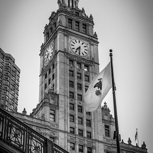 Chicago Wrigley Building Art Black & White Photography Print Wall Decor