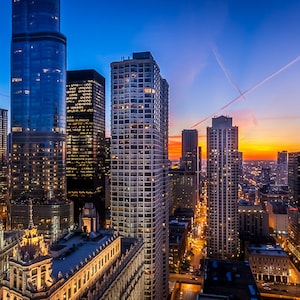 Chicago Skyline Wrigley Building Sunset Art Photography Print Wall Decor