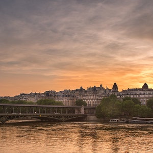 Paris France Seine River Bridge Sunset Art Photography Print Wall Decor