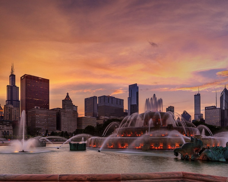 Chicago Buckingham Fountain Art Photography Print Wall Decor Etsy