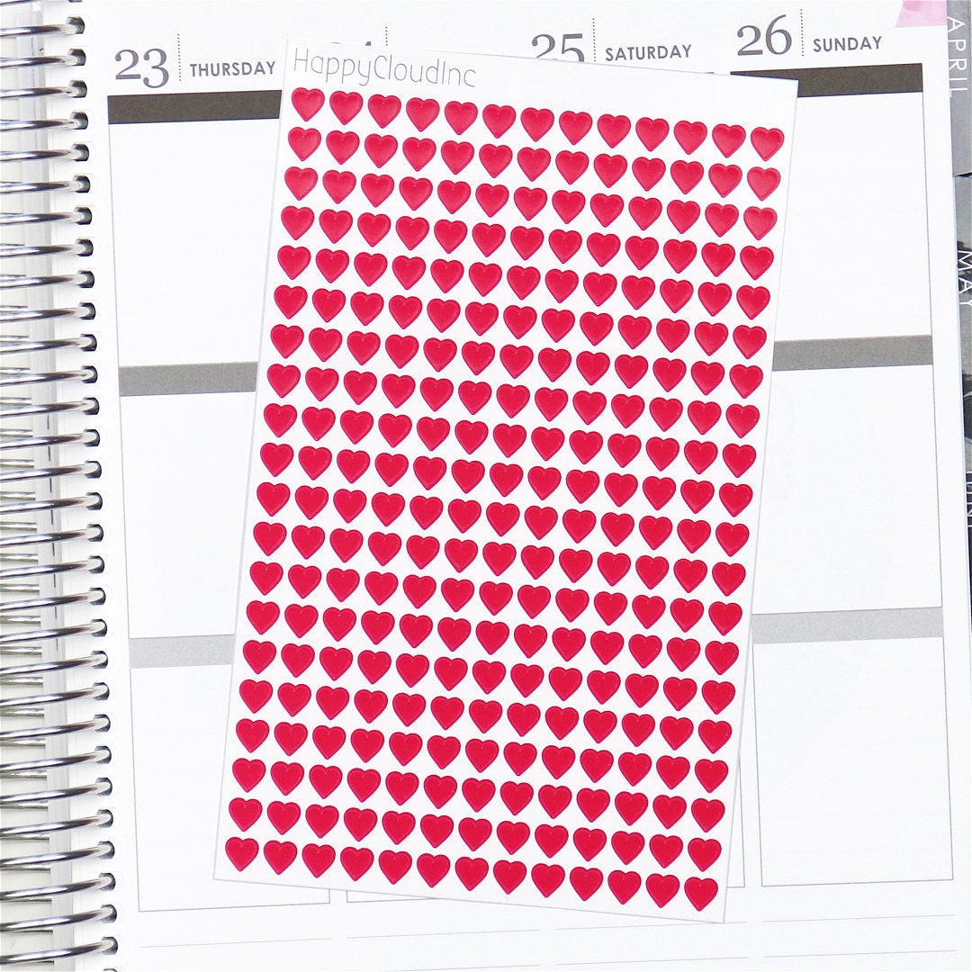 8mm Tiny Heart Stickers, Vinyl RED HEARTS, 8mm Hearts, Planner Stickers,  Vinyl Stickers