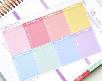 Pastel Rainbow Sidebar Weekly Dinner Planner Stickers