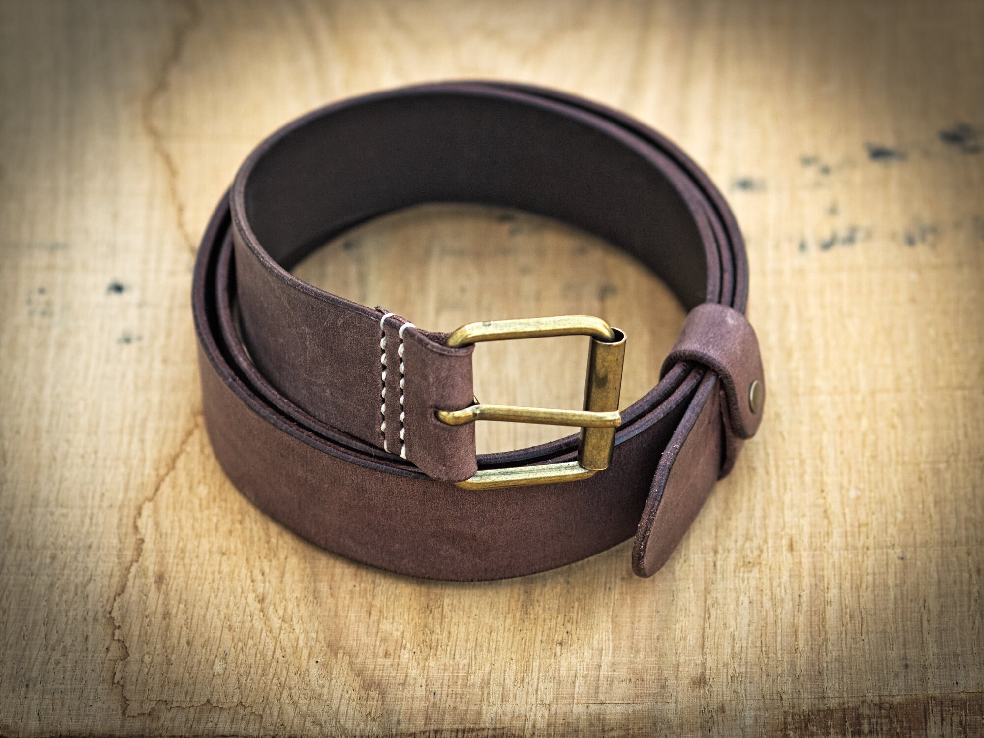 Leather Belt, Chocolate Color, Robust, Brass Buckle, Made in