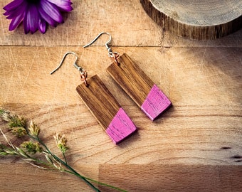 Neon Style wooden earrings, geometric wood earrings "square"