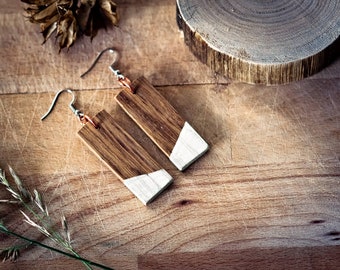 Neon Style wooden earrings, geometric wood earrings "square"