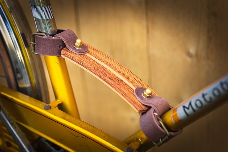 Bike carrying handle. Full-grain vegtanned leather and wood handle. image 1