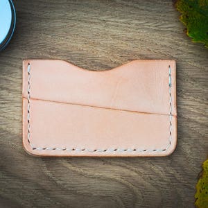 Minimalist slim wallet, wood and leather. Raw wood oiled finish. Veg tanned leather. image 3