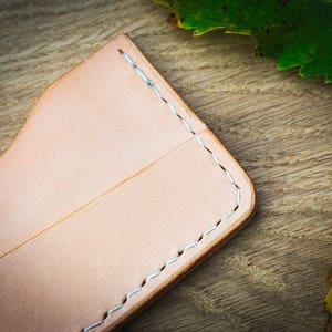 Minimalist slim wallet, wood and leather. Raw wood oiled finish. Veg tanned leather. image 1