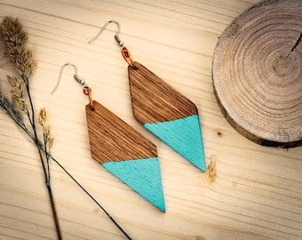 Neon Style wooden earrings, geometric wood earrings "outrun"