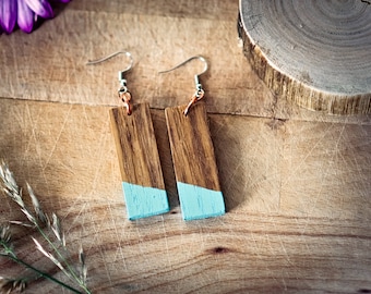 Boucles d'oreilles en bois Néon Style, boucles d'oreilles bois géomètrique  "square"