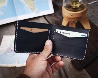 Leather wallet, vintage black color.