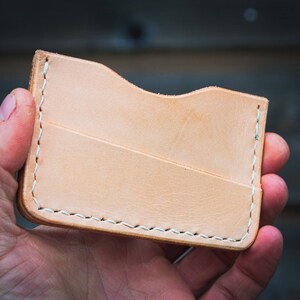 Minimalist slim wallet, wood and leather. Raw wood oiled finish. Veg tanned leather. image 5