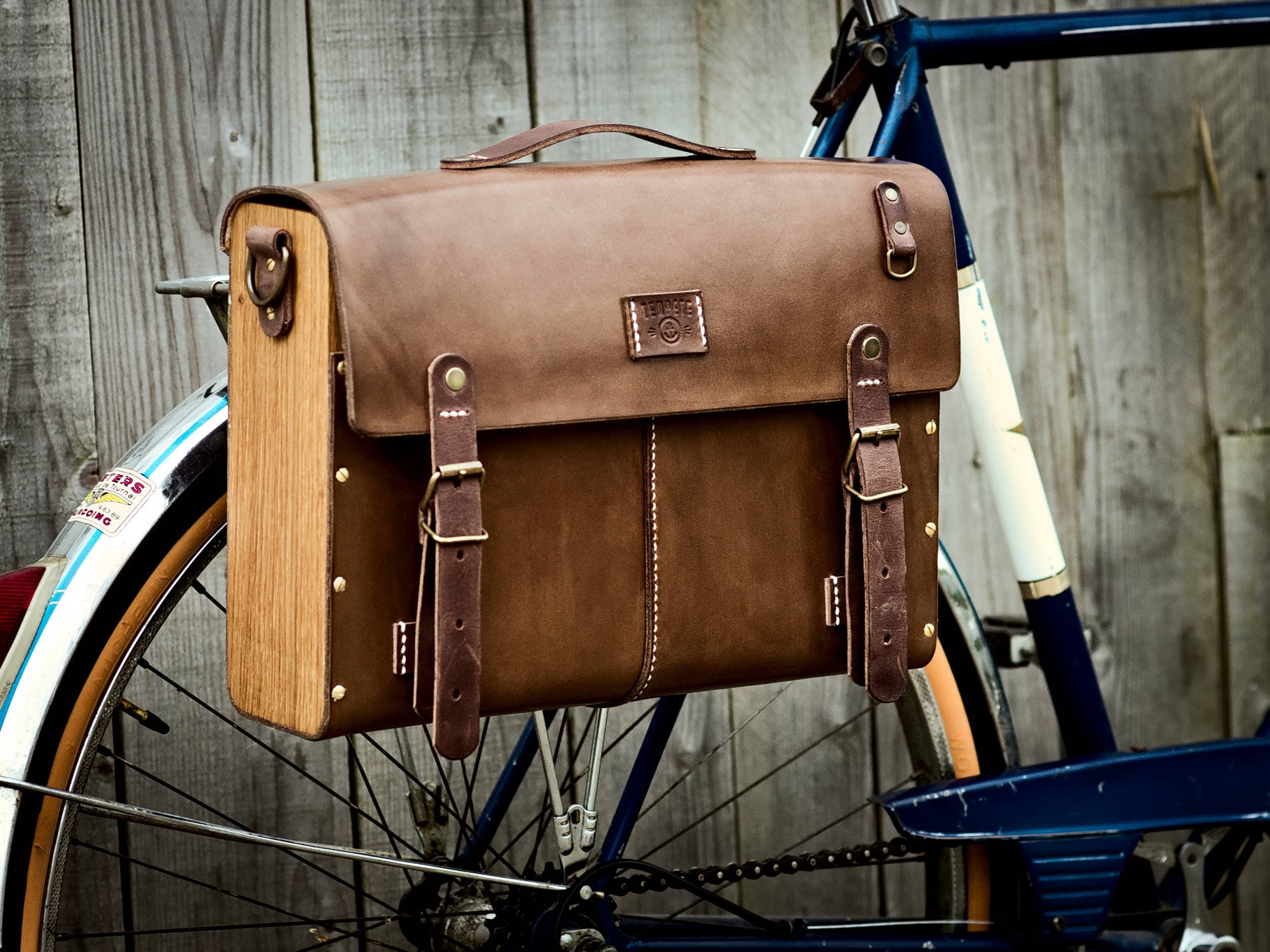 Trousse à outils moto au style vintage en cuir et bâche de coton - Fait main