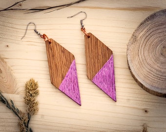 Neon Style wooden earrings, geometric wood earrings "outrun"