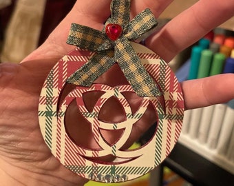 Custom Celtic Knot Ornament - Layered Paper Ornament Rhinestones Ribbon Keepsake