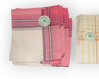 Vintage Soviet Cotton Handkerchiefs Set of 9, 1980s NOS Pink and Yellow Hankies