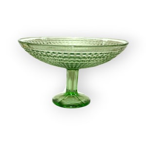 Vintage Green Embossed Glass Pedestal Candy Bowl: Retro Fruit Dish