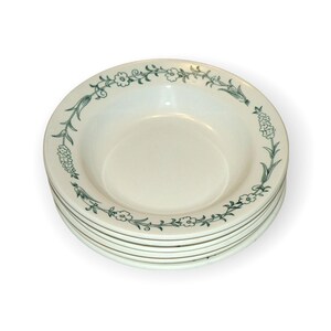 Vintage Stoneware Soup Plates: Green Floral Budy&#39;s Faience, Set of 6