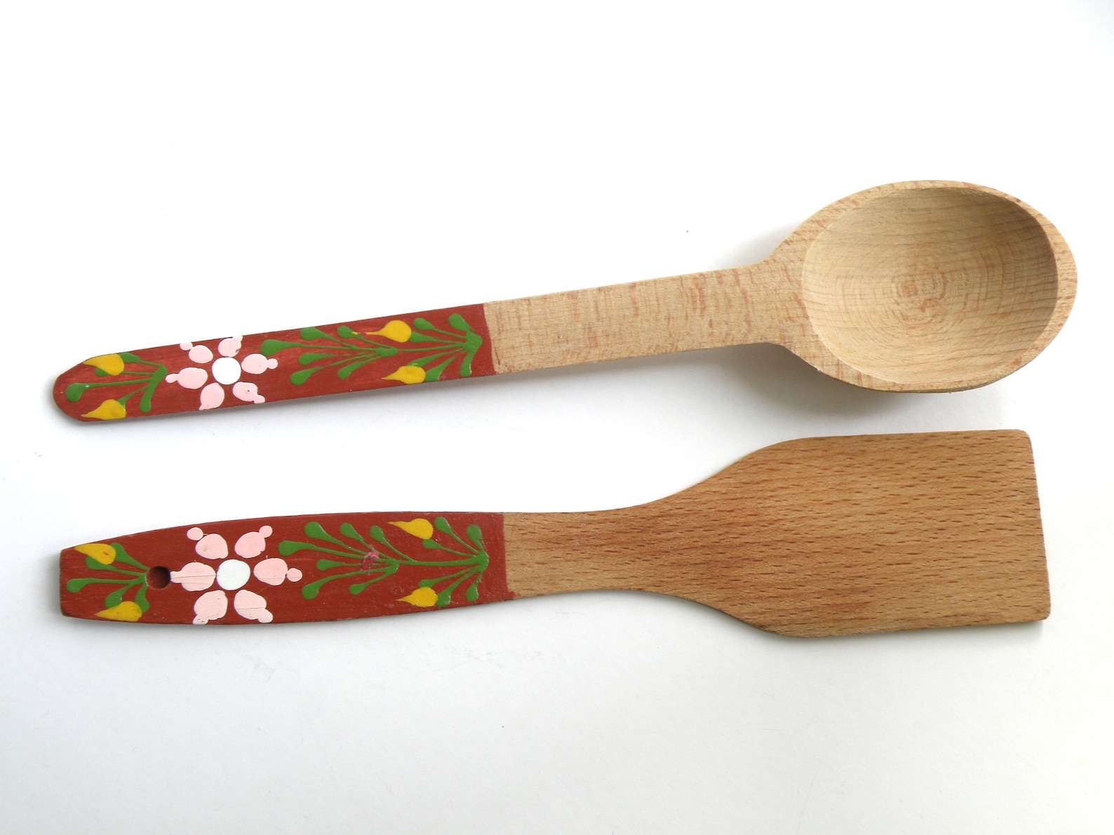 Wooden spoon and spatula set hand painted rustic style Etsy