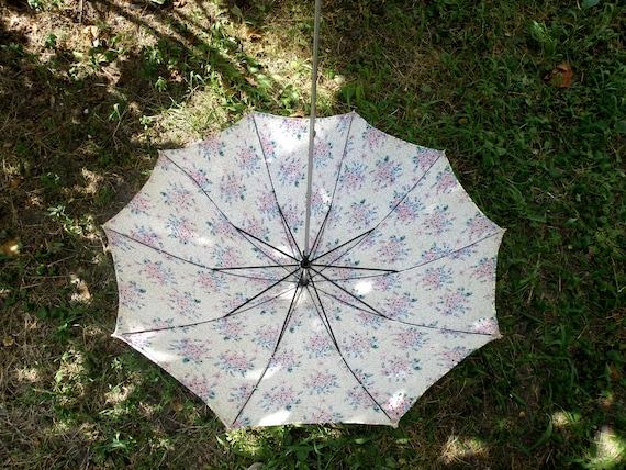 Vintage Umbrella, Summer White Floral Umbrella, R… - image 2