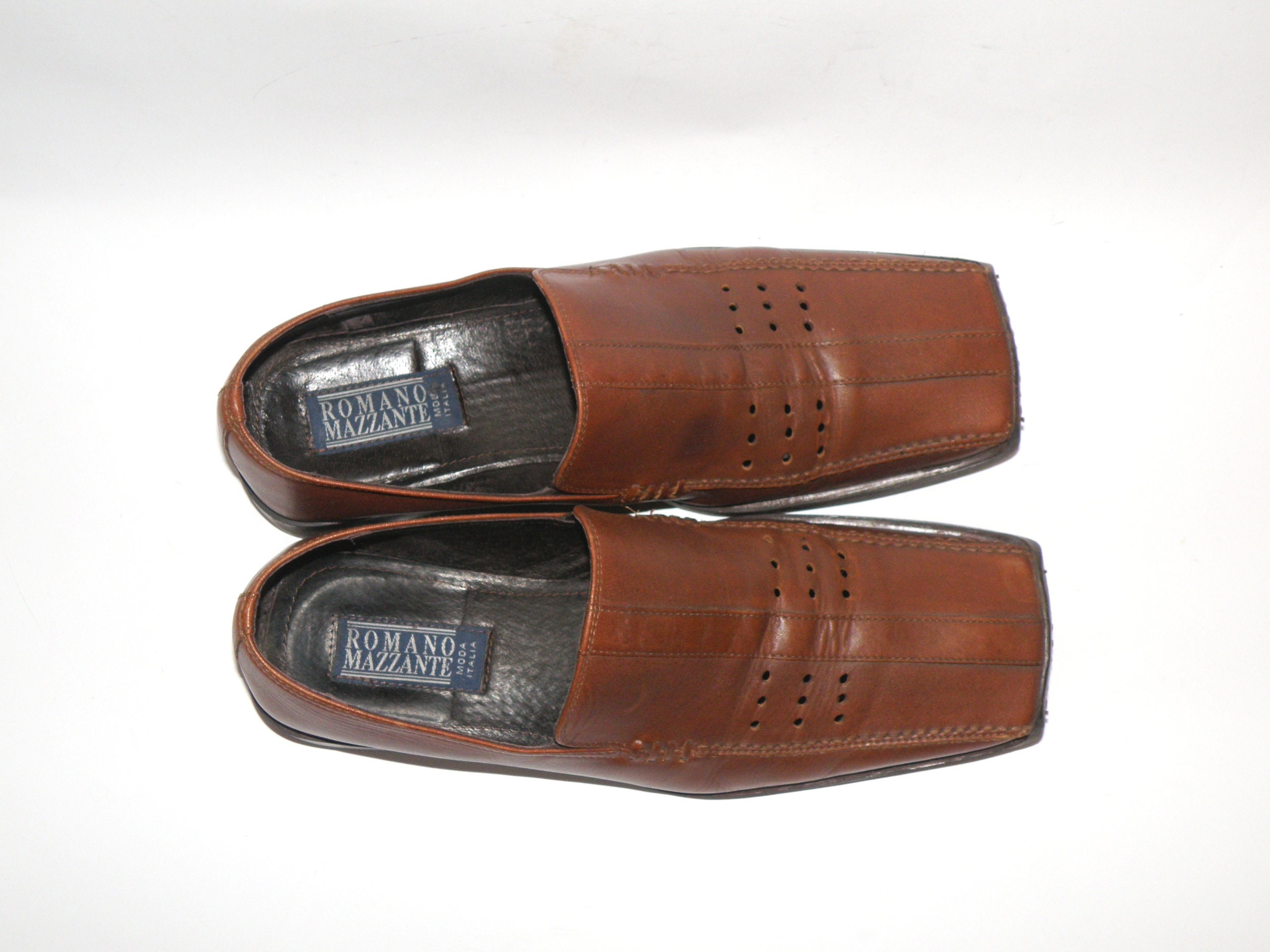 Romano Mazzante perforated leather dress shoes slip-on loafer made in Italy Vintage Lloyd Madrid Leather Shoes: Camel Brown Square Toe  main image 4