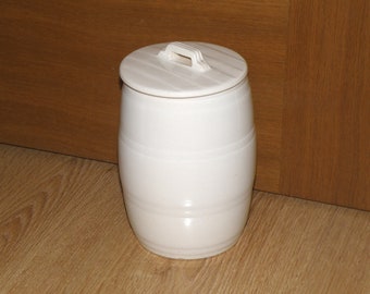 Ceramic Jar with lid Vintage, Antique Stoneware cookie jar with lid, Cookie jar, Ceramic Barrel kitchen food storage