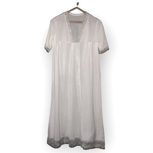 1970s White Nylon Night Gown, unused vintage white long nightdress, Women Home Clothes made in USSR, Retro maxi night wear