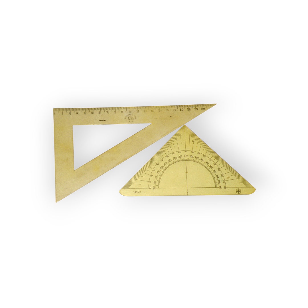 Antique Protractor Ruler Vintage Protractor & Triangular Ruler, Mid Century Plastic Stationery ...