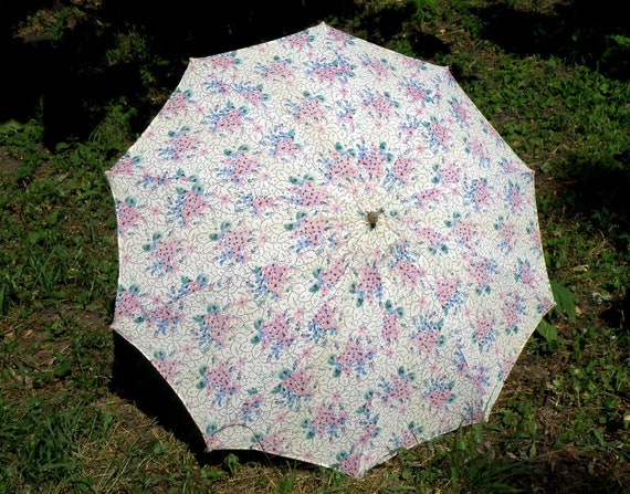Vintage Umbrella, Summer White Floral Umbrella, R… - image 1