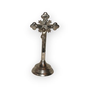 Vintage Jesus Crucifix statue, Polish table top crucifix, Metal table cross crucifix, Vintage religious statue, retro Religious gift