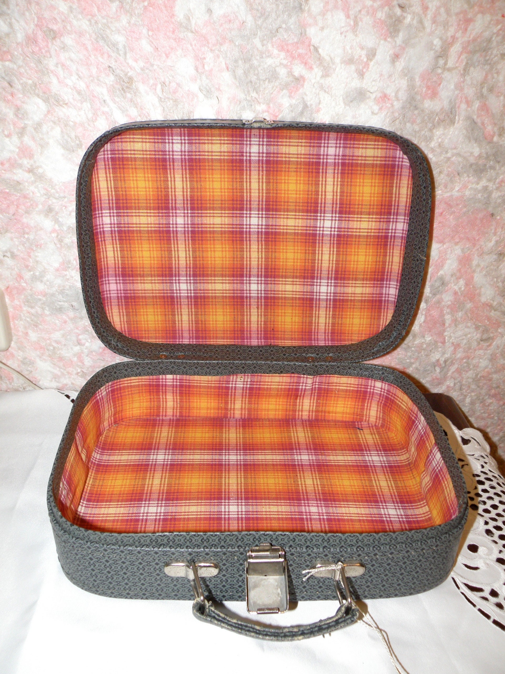 Vintage suitcase small with key Retro grey kids suitcase Etsy