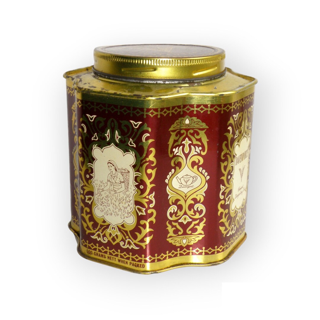 Vintage Indian Tea Tin Lidded, Old Ornate Tea Canister, Mid-century ...