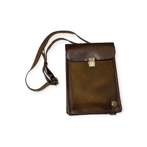 Vintage leren militaire tas, bruine leren tas USSR-officier 1988, tablettas Sovjetleger A4, kaarttas, herencadeau