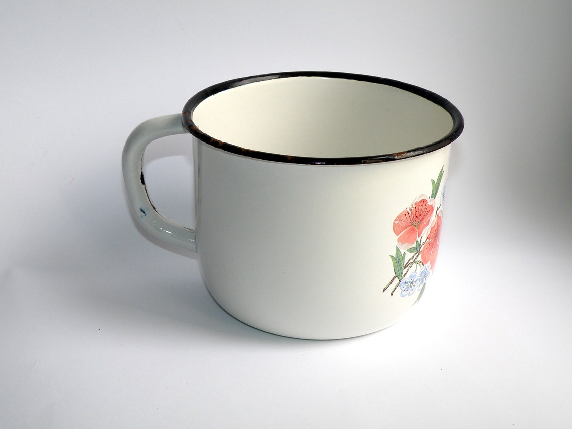 Big Enamel Mug with Floral Print volume 1 L Farmhouse Decor Etsy