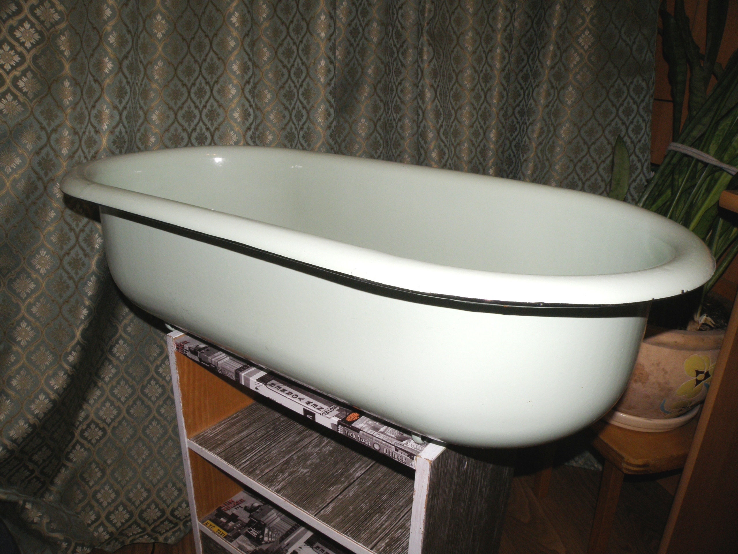 Baby Bathtub enamel metal vintage light green enamel bath Etsy