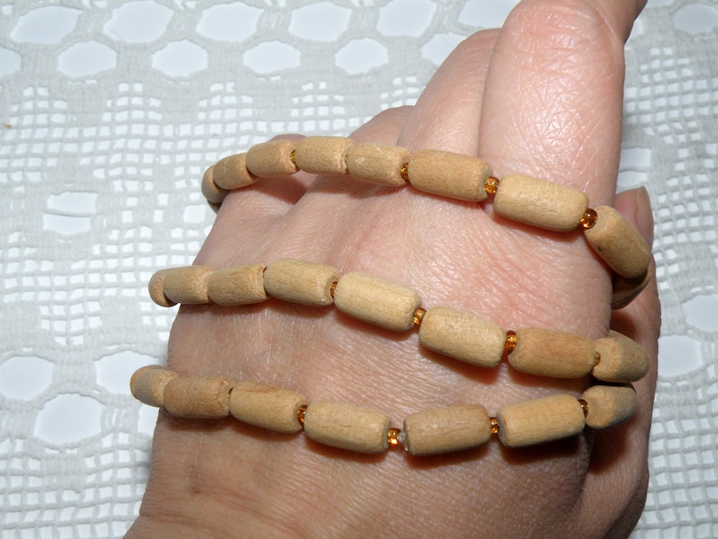 Retro wooden necklace wood jewelry Wooden Beads with Glass Vintage boho beads vintage Wooden rosary