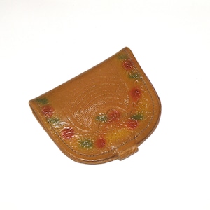 Portefeuille NOS en cuir véritable, porte-monnaie soviétique, petit portefeuille de poche en cuir marron floral en relief, cadeau pochette Babushka
