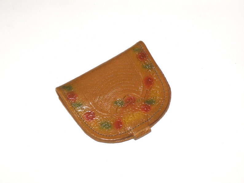 Soviet Coins Purse Babushka pouch gift NOS Wallet Genuine Leather Small Brown Floral Embossed New vintage pocket leather wallet womens