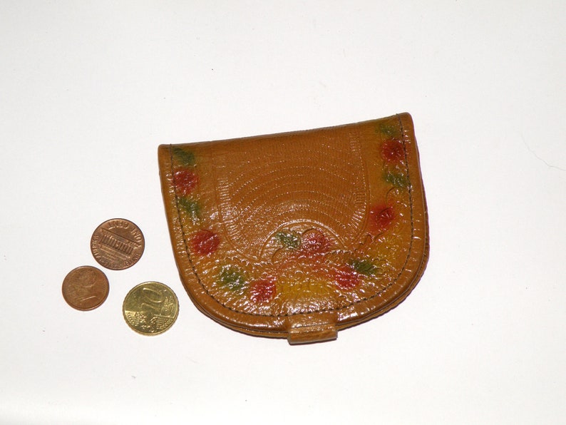 Soviet Coins Purse Babushka pouch gift NOS Wallet Genuine Leather Small Brown Floral Embossed New vintage pocket leather wallet womens