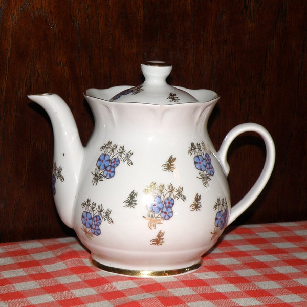 Vintage porcelain teapot, Soviet teapot with small blue flowers pattern, floral ceramic teapot, Ukrainian porcelain